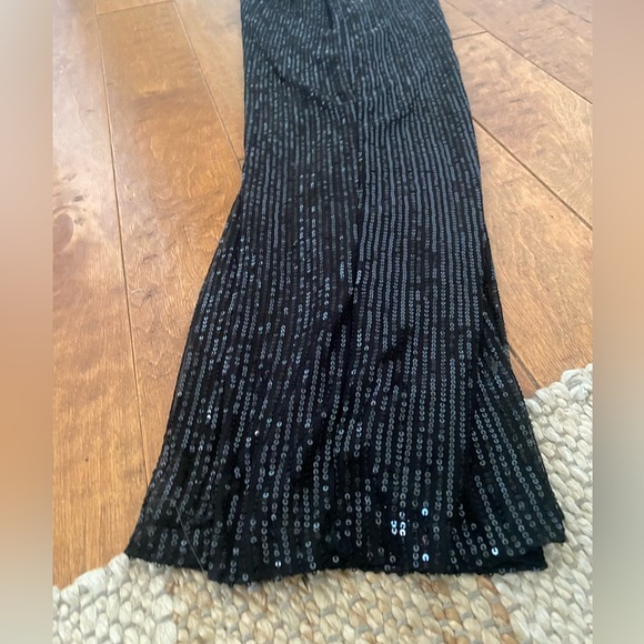 Black Sequin High Waisted Straight Leg Pants - Picture 5 of 6